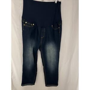 Oh Mama Blue Denim Spandex Stretch Belly Support Capri Jeans Size Medium
